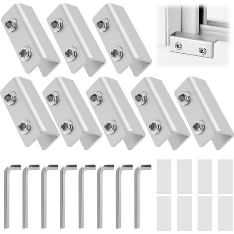 Juego de 8 cerraduras para ventanas correderas - Cerraduras de seguridad para ventanas correderas - Apto para puertas y ventanas correderas - Plateado (1/4)