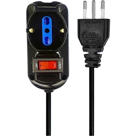 Multipresa Ciabatta Elettrica a 3 Posti 2 Prese 10A/16A + 1 Presa 10A/16A Bipasso Schuko con Interruttore e Spina 10A Cavo 3m Nero