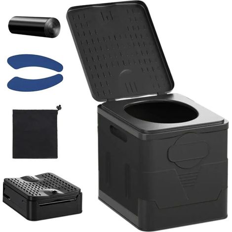 (Ensemble noir) Toilettes portables de voiture, seau poubelle, toilettes pliables pour voyages, camping et urgences, pour adultes et enfants.