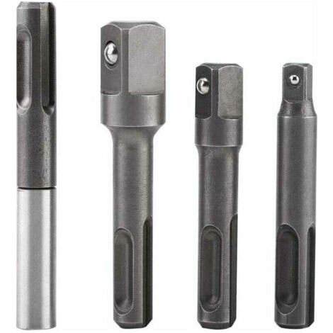Adaptateur d'extension de douille hexagonale, embout de douille SDS Plus à 1/4"et embout de foret carré 1/4" 3/8"1/2" en acier inoxydable et en acier au chrome-vanadium