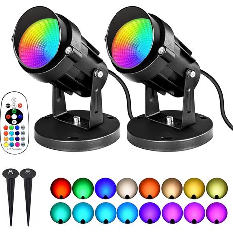 Lot de 2 spots de jardin RGBW 6 W 16 couleurs spots LED d télécommande éclairage étanche base piquet fête plantes lot 2 RGB lot 2 (1/5)