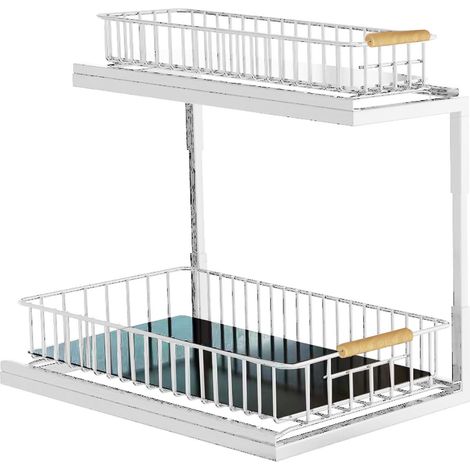 Étagère sous évier coulissante double niveau, tiroir à épices multifonction, rangement blanc pour cuisine et salle de bain (1/5)