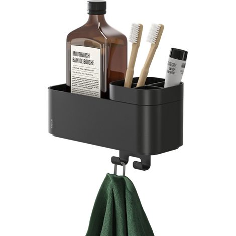 Tiger 2 Store Etagère de douche avec crochet serviette et porte-brosse à dents 25x11x16cm Noir (1/5)
