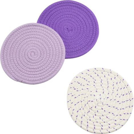 Sous-Plat - Coton Tissé 100 % - Rond Diamètre 18 cm - Protection Thermique Cuisine Pâtisserie Service - Lot de 3 (1/5)