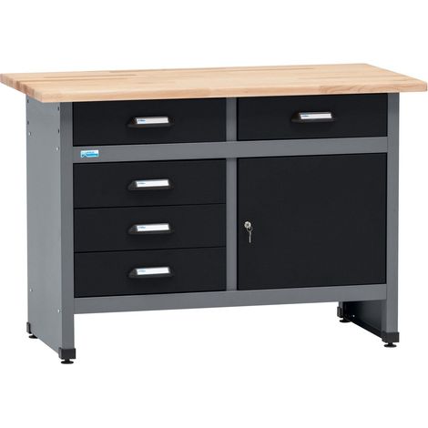 Kupper – Établi 12049 – Largeur 120 cm – 5 tiroirs – Charge maximale 300 kg – Plateau en hêtre massif 30 mm – Pour usage professionnel