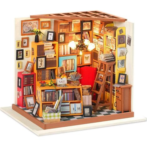 DIY Miniatur Buchhandlung Puppenhaus mit LED-Licht, Bastelset für Erwachsene (1/4)