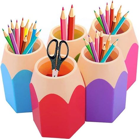 Portalápices hexagonal - Organizador de escritorio - Para la escuela y la oficina - Juego de 5 colores - 10x10cm - 5 piezas (1/5)
