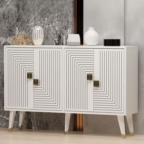 Aparador Thiene, Alacena 2 Estantes, 4 Puertas, Efecto Geométrico, 120x30x80h cm Blanco (1/5)