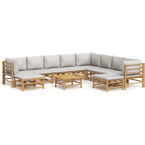 Maison Exclusive - 11-tlg. Garten-Lounge-Set mit Hellgrauen Kisse