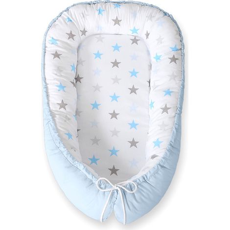 Cocon bébé, double face, parc, lange, Premium BOBONO - Étoiles, bleu-gris/bleu