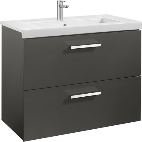 Unik mueble con dos cajones + lavabo PRISMA - ROCA Color: Gris antracita - Medidas: 800x460x694 mm - Posición del lavabo: Central (1/2)