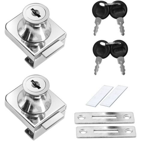 Serrure de porte en verre en alliage de zinc, serrure de porte d'armoire en acier inoxydable, pour porte en verre de 5 à 12 mm, sans perçage, avec 4 clés-AquaForge (1/4)