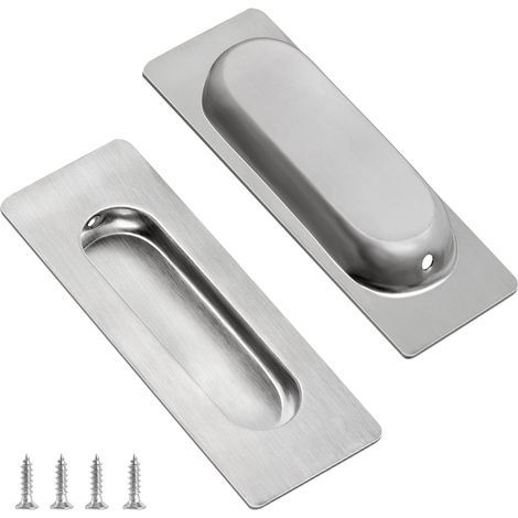 Lot de 2 poignées de porte coulissante encastrées encastrées en acier inoxydable avec vis cachées, poignées de traction cachées pour tiroir, armoire et tiroir d'armoire rectangulaires (1/5)