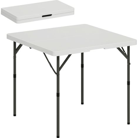 Table de camping pliante à 2 hauteurs réglables, en PEHD et métal, 86 x 86 x 74 cm, blanche (1/5)