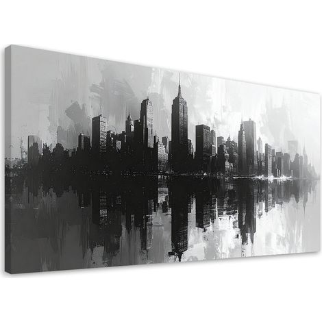 Bild auf Leinwand Schwarz-weiße Stadtgebäude Imitation Farbe 120x60 (1/5)