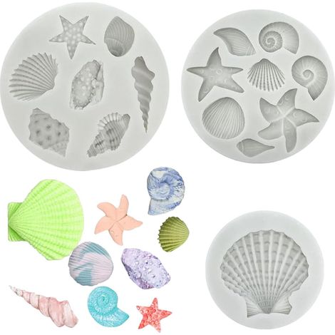 Moules En Silicone Thème Marin,3 PCS Moules en Silicone Thème Marin Coquillage et Étoile de Mer Parfait pour Chocolat Gâteaux Fondants Gelée Biscuits Décorations Savon et Pâte Fimo (1/5)