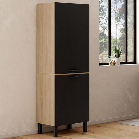 Mueble de cocina de 2 puertas CINA de 60 cm en acabado haya y negro