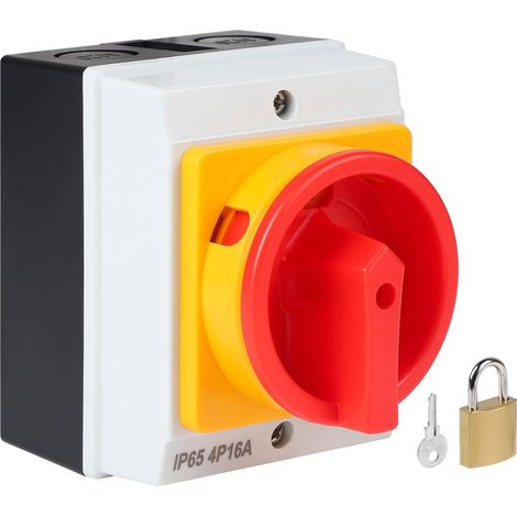 16A Interrupteur Principal Rotatif 4 Pôles, IP65, avec Boîtier, Contacts en Argent Pur, Main Switch pour Connecter Interrupteurs et Séparer Petits Circuits (1/2)