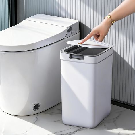 Petite poubelle de salle de bain avec couvercle, 12,7 l / 3,4 gallon, poubelle étroite, en plastique, avec couvercle à charnière, sécurité pour chien, pour salle de bain, cuisine, chambre à (1/5)