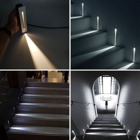Kaelt - LED Encastré Escalier Lumière Étape Lumière 3W 220 V Intérieur Coin Applique Murale Étape Décoration Lampe Couloir Escalier Lampe Avec CREE Puce, 2 pièces, Blanc, 3000k (1/4)