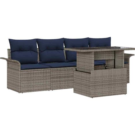 Gartensofa-set mit Kissen 5 pcs Grau Poly-Rattan vidaXL
