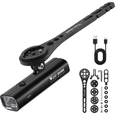 Lumières LED pour vélo, éclairage avant étanche, Rechargeable, pour conduite nocturne, avec support rotatif, 400lm, 2000mAh (1/5)