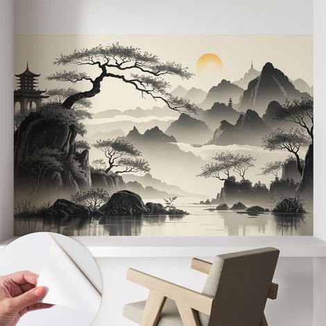 Papier peint adhésif décoratif pour chambre et salon Design moderne à poser facilement Paysage oriental 104x70 cm (1/5)