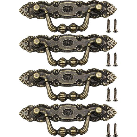 Lot de 4 poignées de tiroir vintage en bronze avec vis (1/5)