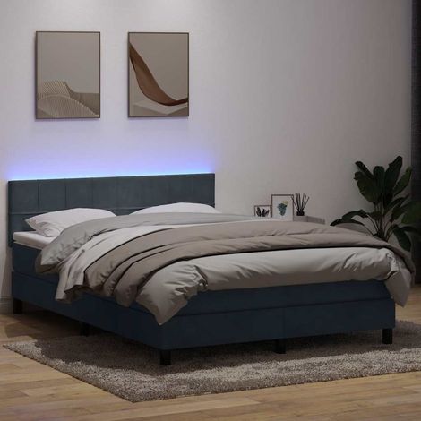 Cama box spring con colchón y LED terciopelo gris oscuro 160x210 cm (1/5)