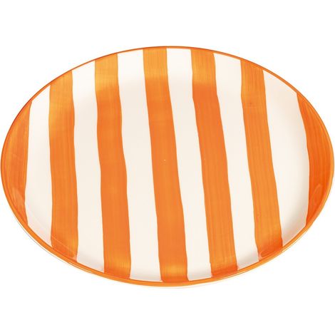 Zafferano Lot De 2 Assiettes Rayées Collection Lido En Céramique Artisanale Peinte À La Main Couleur Orange Diamètre Standard Made In Italy Élégant
