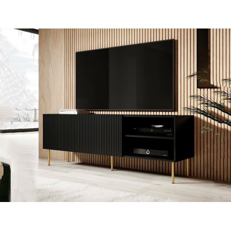Mueble de TV Magnano, aparador de salón con cuatro puertas batientes, elevado del suelo, 150x42 h52 cm, negro (1/4)