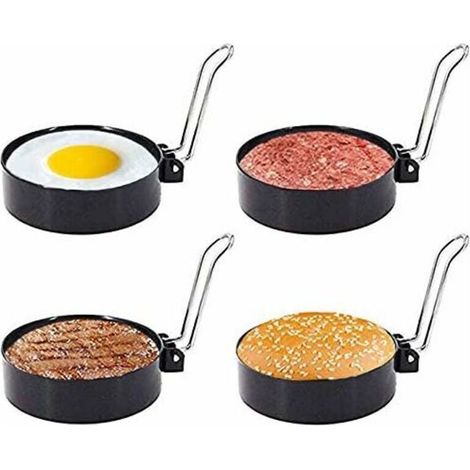 Anneau d'oeufs frits, cuiseur d'anneaux d'oeufs ronds, moule à crêpes antiadhésif en acier inoxydable pour la cuisson (4pk) (1/5)