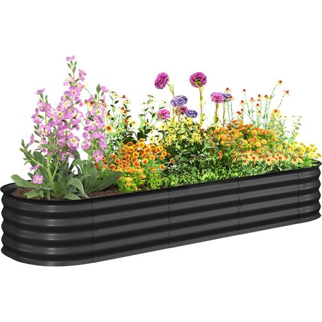Modulares, quadratisches Gartenpflanzgefäß aus verzinktem Stahl für Gemüse, Pflanzen und Blumen, 195 x 62 x 30 cm, dunkelgrau