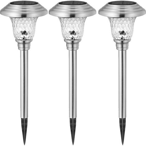 Lot de 3 bornes solaire en acier inoxydable, éclairage paysager Lanternes solaires décoratives pour extérieur, terrasse, jardin, lumière blanche (1/5)