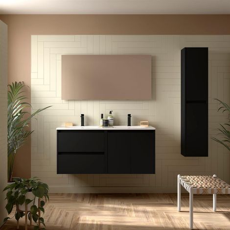 Meubles de salle de bains NOJA 1200 2 portes et 2 tiroirs BLACK SATIN + plan vasque (1/2)