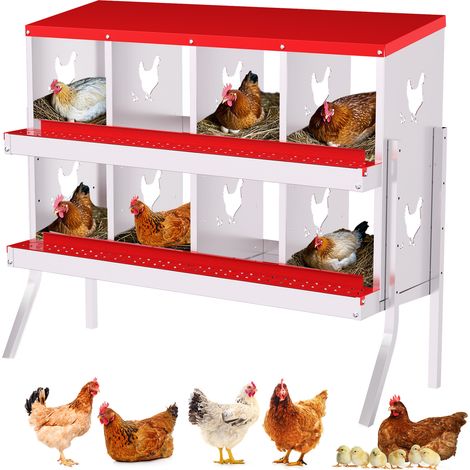 Nid Pondoir 8 Alvéoles en Acier Galvanisé – Antirouille, Récolte des Œufs Facilitée, Poulailler Pratique avec pied, rouge (1/5)