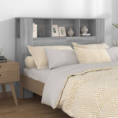 Armoire de tête de lit, Tête de lit avec rangement, Armoire de rangement pour chambre Sonoma gris 140x18,5x104,5 cm CDE59326 (1/5)