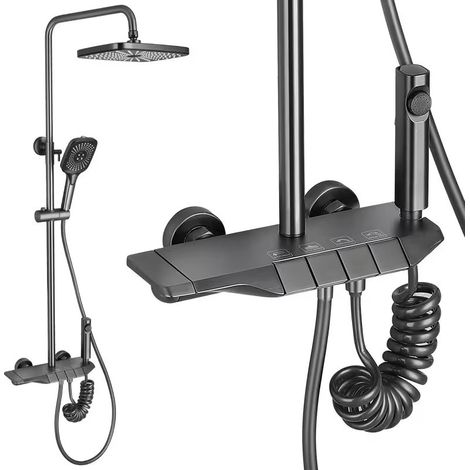 Colonne de Douche Noire Gris Titane avec Tête Carrée 4 Modes et Hauteur Réglable alliage (1/5)