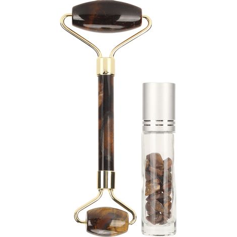 Rouleau de massage facial double tête anti-gonflement en pierre de jade avec flacon d'huile à roulette (1/5)