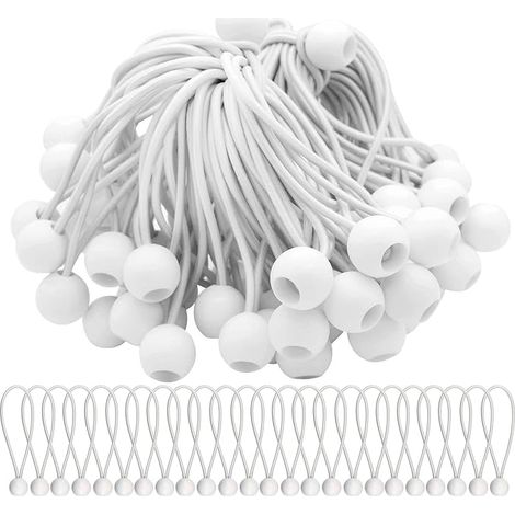 Lot de 50 tendeurs élastiques blancs avec boules élastiques pour tentes, chapiteaux, banderoles