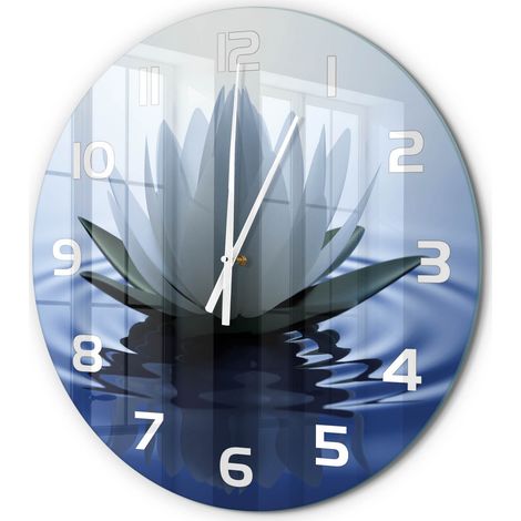 Horloge Murale Ronde Design Polyvalent Verre Trempé Salon Cuisine Chambre Nénuphar fi 60 cm (1/5)
