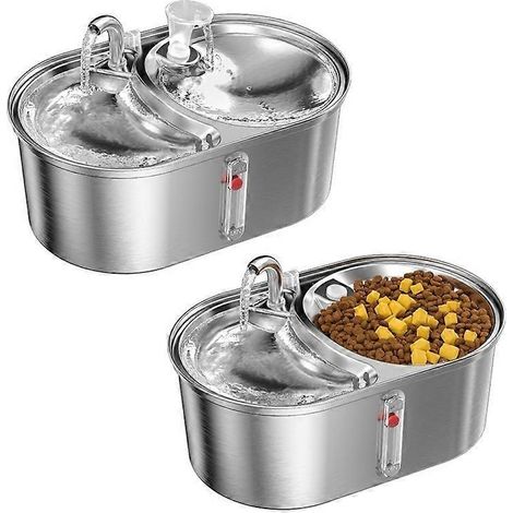 Fontaine à eau pour chat de 3 litres, gamelle automatique avec distributeur de croquettes en acier inoxydable (1/5)