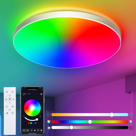 LED Plafonnier 24 W Dimmable RGB 16 Millions Couleurs, 2400 LM, Contrôle Télécommande et App, Lampe Salon Ø 30 cm (1/5)