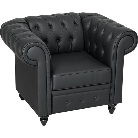 HOMCOM Poltrona in Finta Pelle PU Stile Chesterfield con Gambe in Legno Nero (1/5)