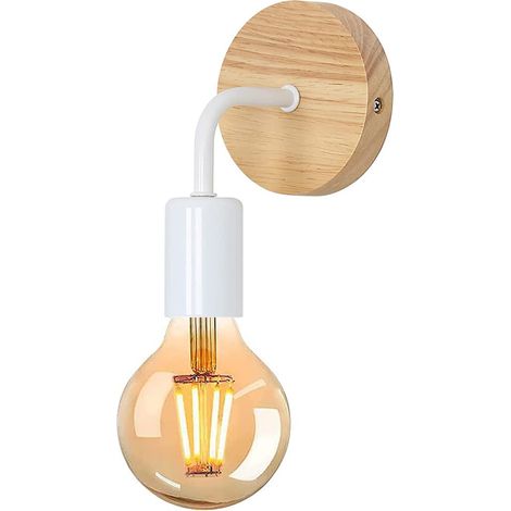 Wandlampe E27 Holz,Wandleuchte Weiß Industrial, Metal Modern Innen für Schlafzimmer Bett Wohnzimmer Flur Treppen,1pcs - Ohne Leuchtmittel