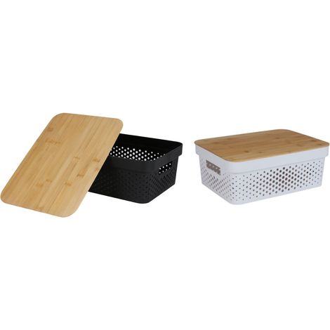 12x Aufbewahrungsbox mit Bambusdeckel 11L Aufbewahrungskiste Allzweckbox Dekoration (1/5)