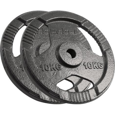 Juego de pesas de hierro fundido 2x10kg 20kg placa con orificio de 31 mm con asas REBEL (1/5)