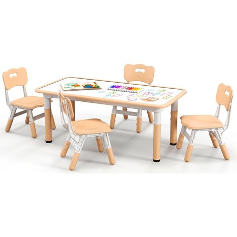 Kids Table and 4 Chairs Set Height Adjustable Toddler Desk and Chairs Set with Graffiti Desktop (1/5)