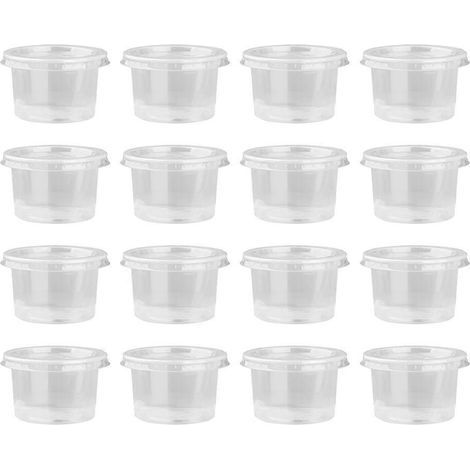 Packung mit 50 transparenten Einwegbechern/Schälchen aus Kunststoff (140 ml) mit Deckel, ideal für Mousses, Saucen, Gelees und Joghurt. – 7,50 x 5,90 x 4,50 cm (1/3)