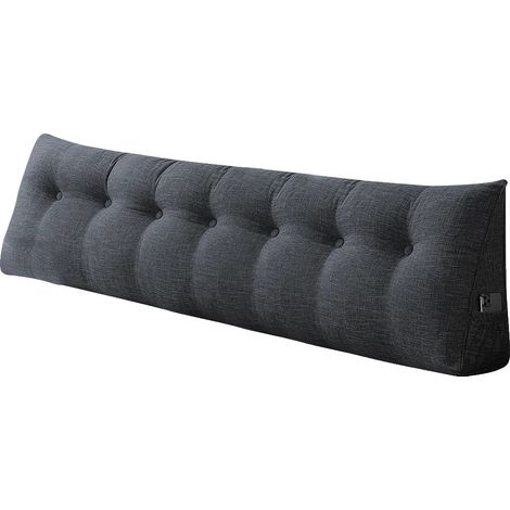 Cojín de lectura, soporte lumbar, suave algodón y lino, GRIS OSCURO-a, 180X50X20CM (1/2)